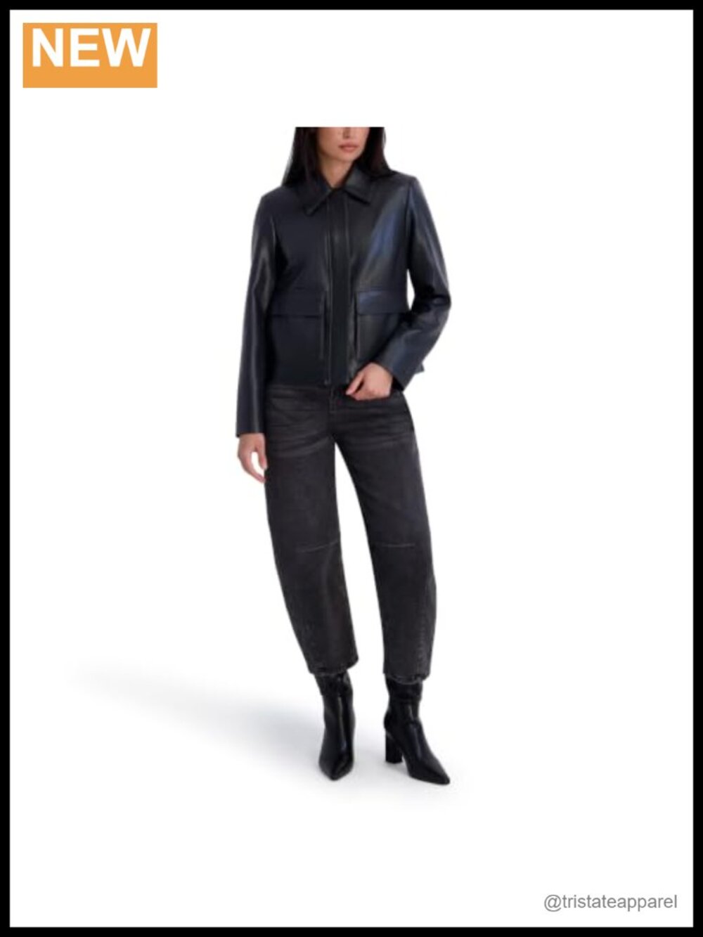 Faux Leather Patch Pocket Jacket Women Moto Zip Long Sleeve
